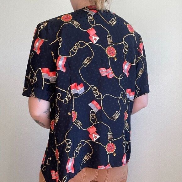 Vintage 80s Womens I. Magnin 100% Silk Button Down Lightweight Blouse Sz M - Picture 6 of 12